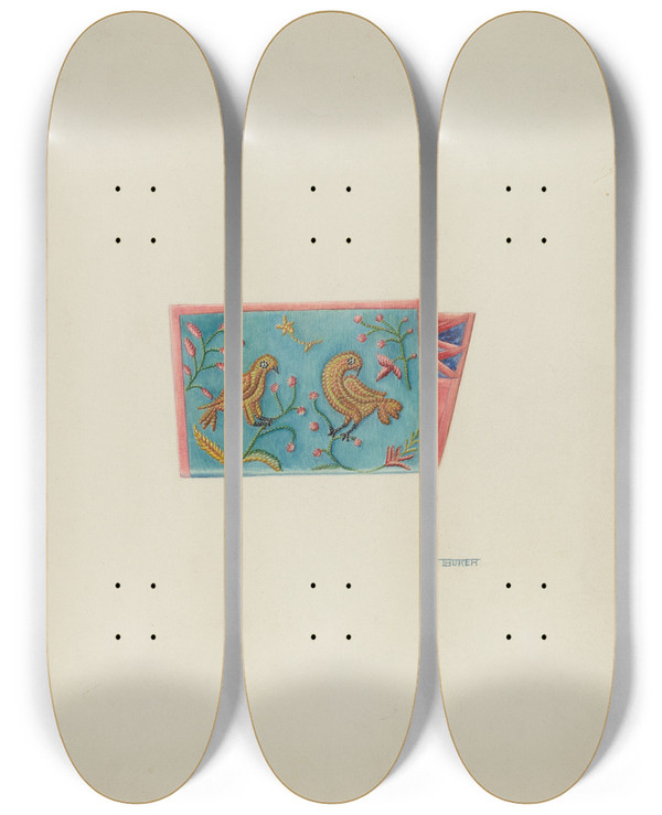 Triptych art skateboard deck of Ruth Buker Needle Case_1 by Ruth Buker