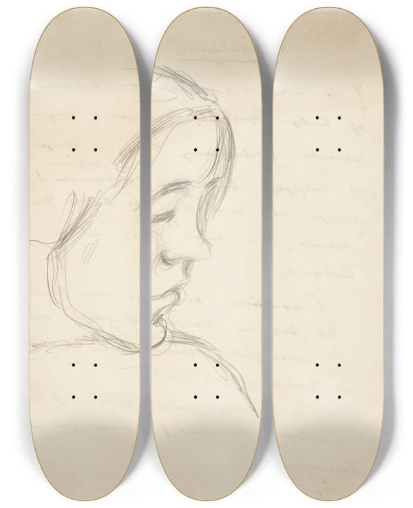 Triptych art skateboard deck of Harald Giersing Portrt Af Bodil Kunstneren Sster by Harald Giersing (1881-1927)
