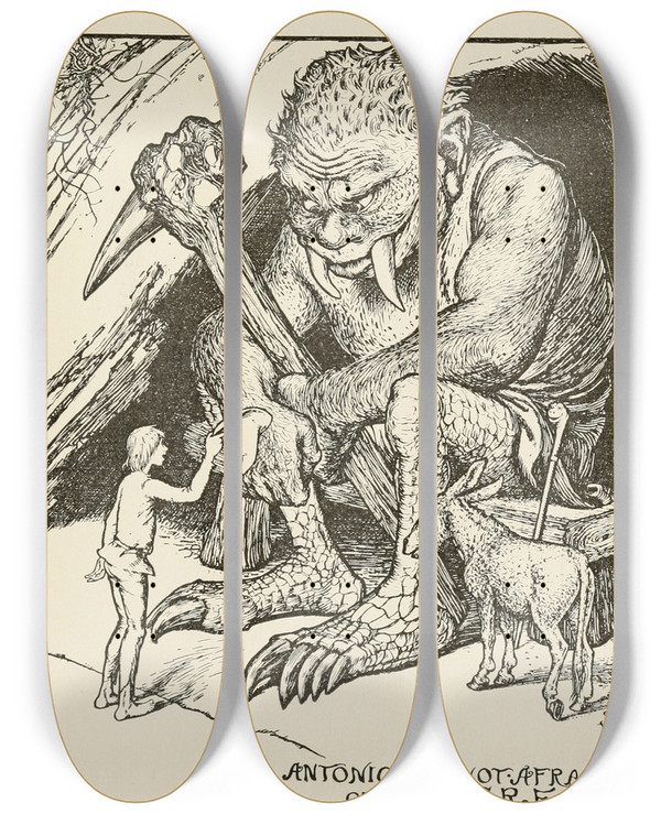 Triptych art skateboard deck of Henry Justice Ford Antonio Is Not Afraid Of The Ogre by Henry Justice Ford (1860-1941)