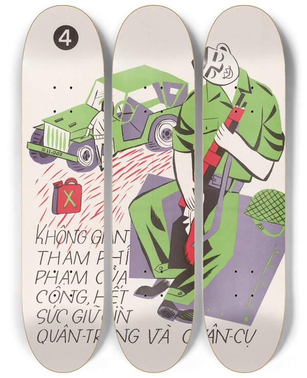 Triptych art skateboard deck of Us Information Agency Vietnamese Armys Seven Commandments_5 by U S Information Agency (1953-1999)