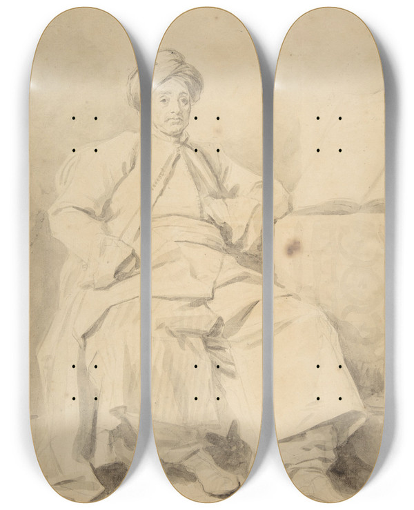 Triptych art skateboard deck of Jeanhonor Fragonard The Sultan by Jean-Honor Fragonard (1732-1806)