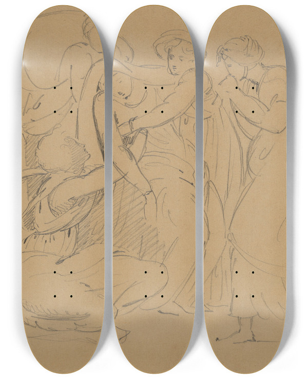 Triptych art skateboard deck of Benjamin Robert Haydon Study Of A Dramatic Scene by Benjamin Robert Haydon (1786-1846)