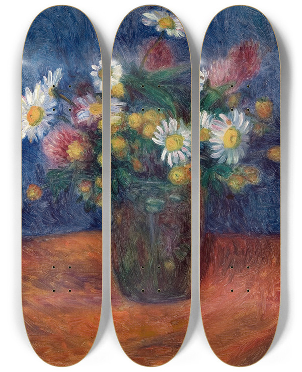Triptych art skateboard deck of William James Glackens Flowers by William James Glackens (1870-1938)