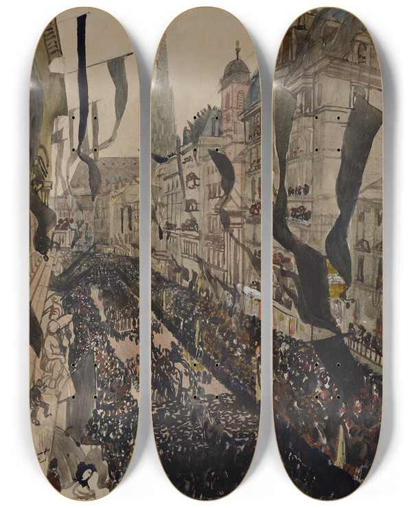 Triptych art skateboard deck of Oskar Laske Begrbnis Des Wiener Brgermeisters Dr Karl Lueger by Oskar Laske (1874-1951)