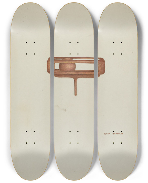 Triptych art skateboard deck of Dana Bartlett Rattle by Dana Bartlett