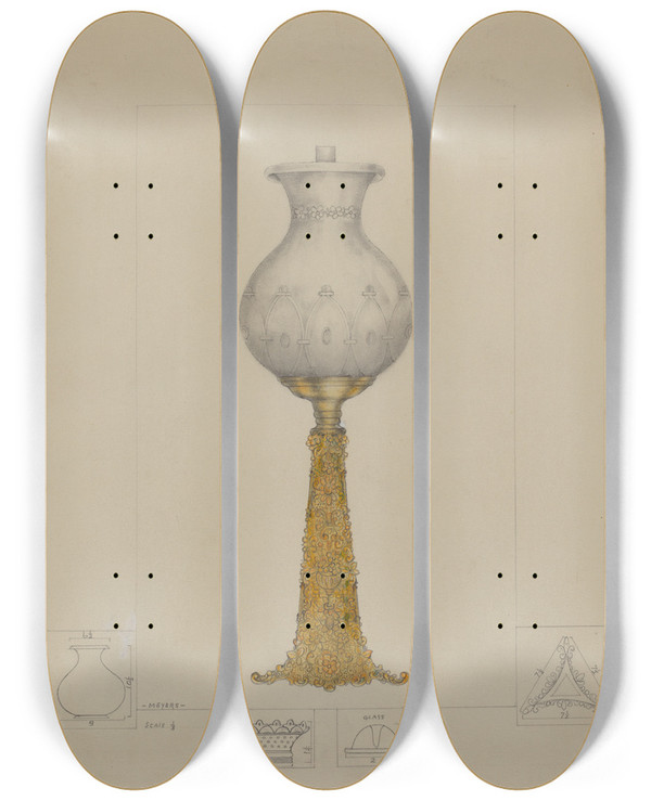 Triptych art skateboard deck of Henry Meyers Metal Base Lamp by Henry Meyers (20-)