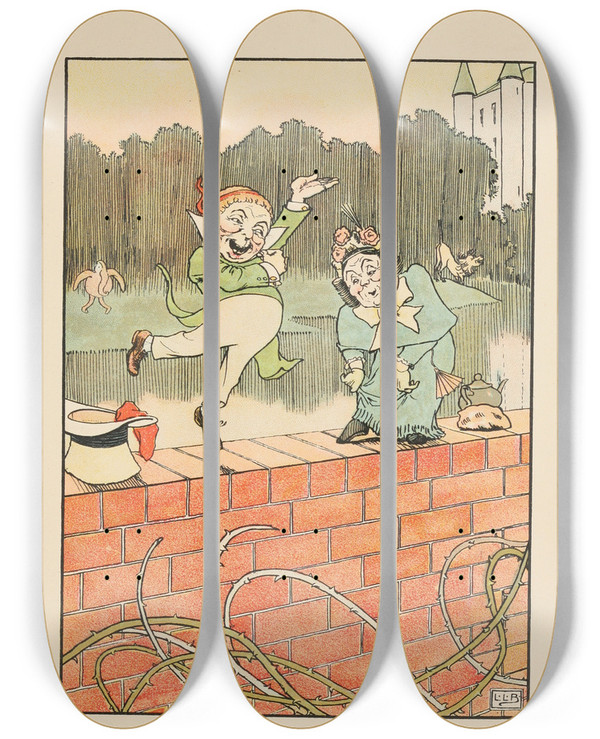 Triptych art skateboard deck of Leonard Leslie Brooke The Pelican Chorus Other Nonsense Verses Pl6 by Leonard Leslie Brooke (1862-1940)