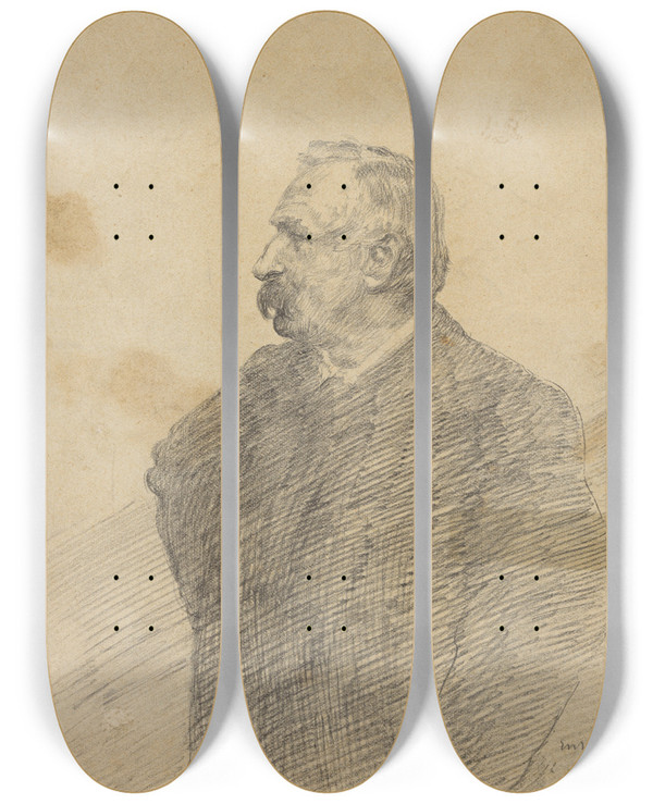 Triptych art skateboard deck of James Ensor Portret Van Ernest Rousseau by James Ensor (1860-1949)