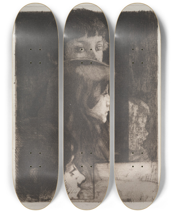 Triptych art skateboard deck of Albert Besnard Study Of Heads by Albert Besnard (1849-1934)
