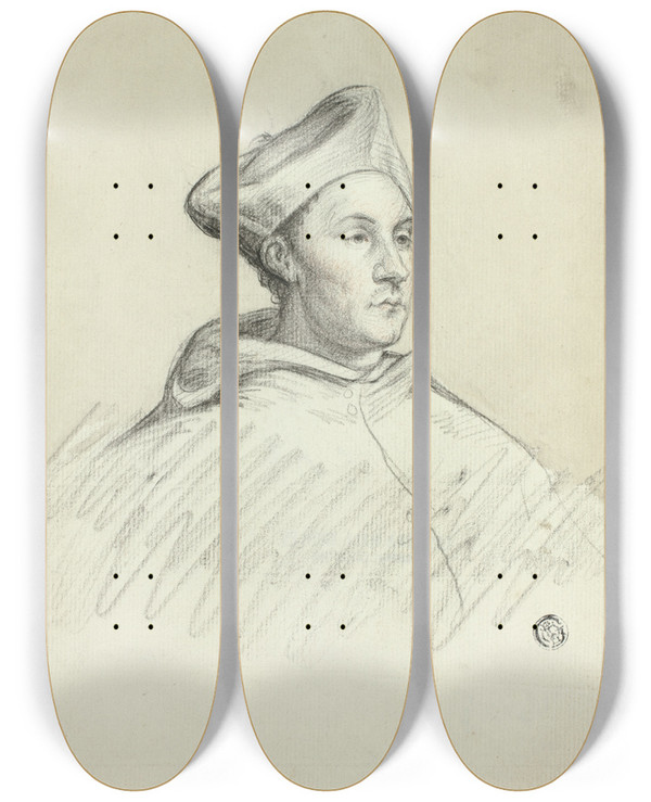 Triptych art skateboard deck of Follower Of Anthony Van Dyck Portrait Of A Cardinal by Follower Of Anthony Van Dyck (1599-1641)