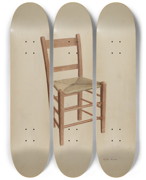 Triptych art skateboard deck of Glenn Wilson Chair Handmade by Glenn Wilson