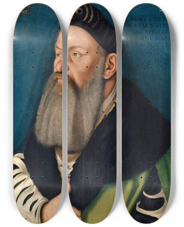 Triptych art skateboard deck of Hans Baldung Portrait Of Adelberg Iii Of Brenfels by Hans Baldung (1484-1545)