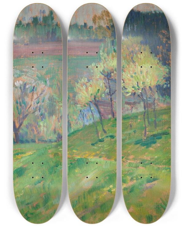 Triptych art skateboard deck of Jan Preisler Rozkvitnut Sad by Jan Preisler (1872-1918)