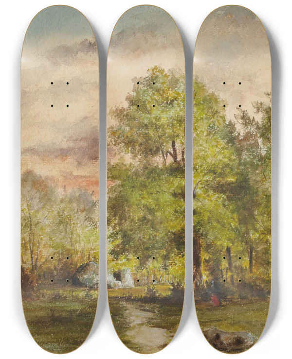 Triptych art skateboard deck of Narcissevirgile Diaz De La Pea Vue Dune Clairire by Narcisse-Virgile Diaz de La Pea (1808-1876)