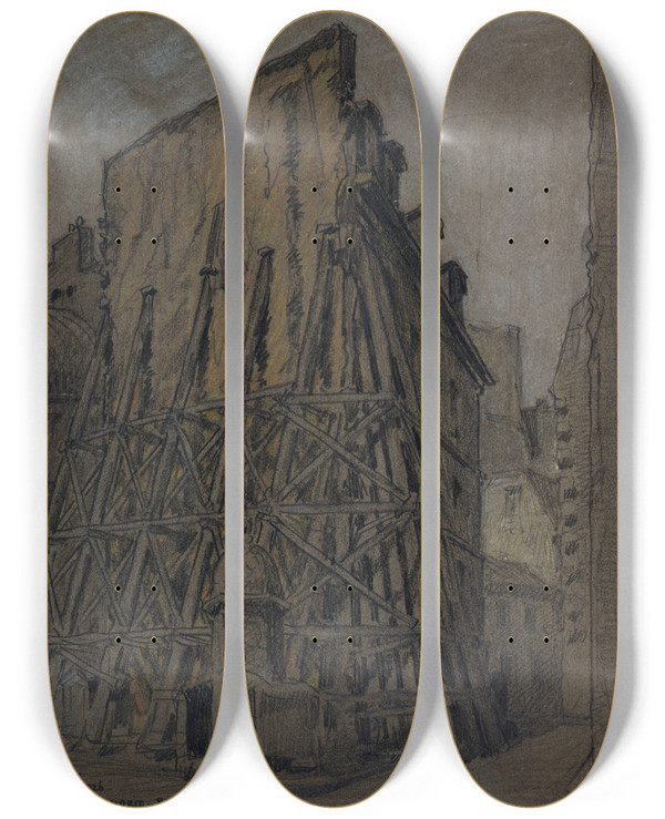 Triptych art skateboard deck of Ferdinand Boberg La Rue Dalexandrie Et La Rue Saintefoy by Ferdinand Boberg (1860-1946)