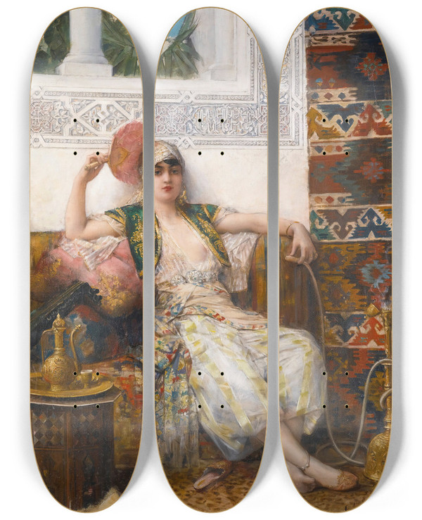 Triptych art skateboard deck of Lon Franois Comerre Odalisque_1 by Leon Francois Comerre (1850-1916)