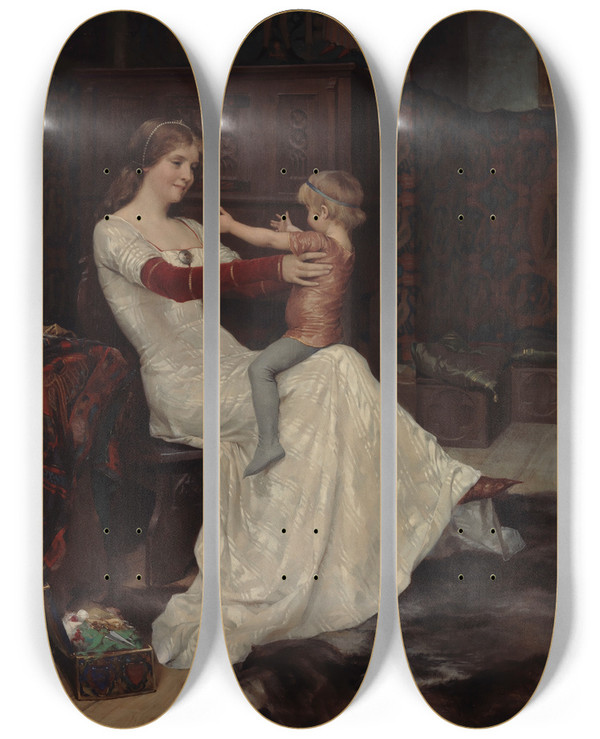 Triptych art skateboard deck of Albert Edelfelt Queen Bianca by Albert Edelfelt (1854-1905)