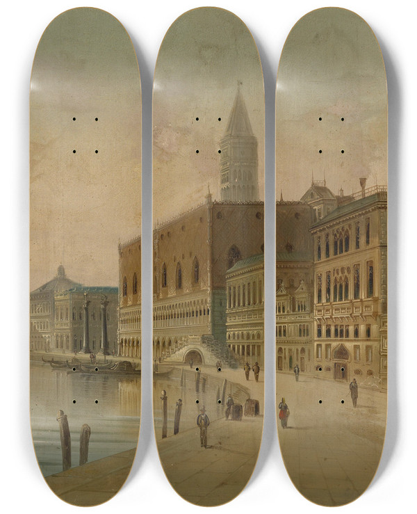 Triptych art skateboard deck of August Von Siegen Venedig 1 by August Von Siegen (1850-1910)