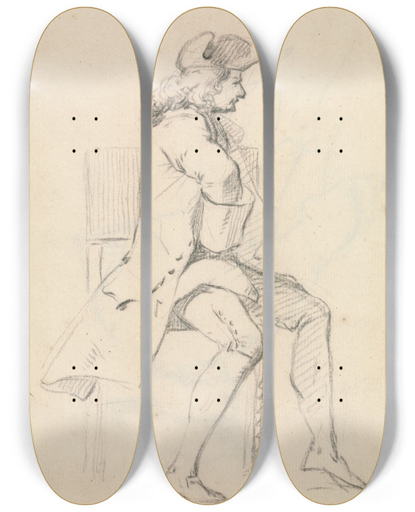 Triptych art skateboard deck of John Dunthorne A Seated Man by John Dunthorne (1798-1832)