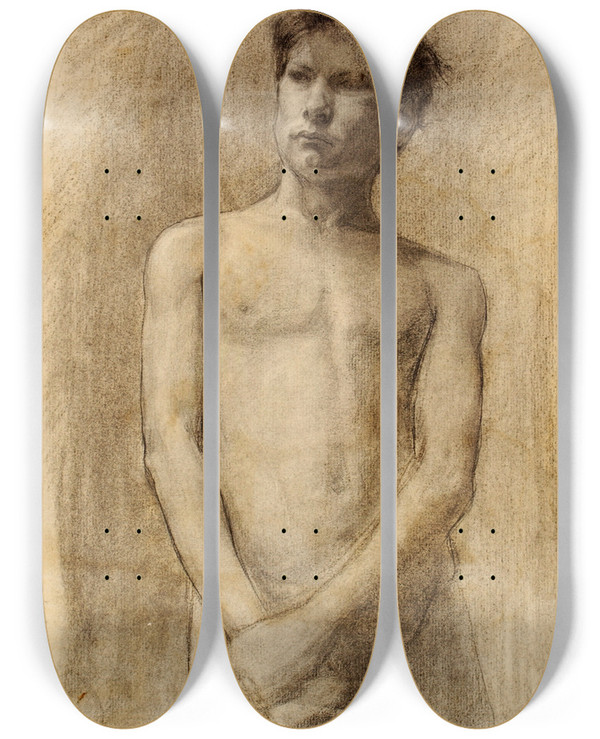 Triptych art skateboard deck of Henry Ossawa Tanner Study Of A Young Man by Henry Ossawa Tanner (1859-1937)