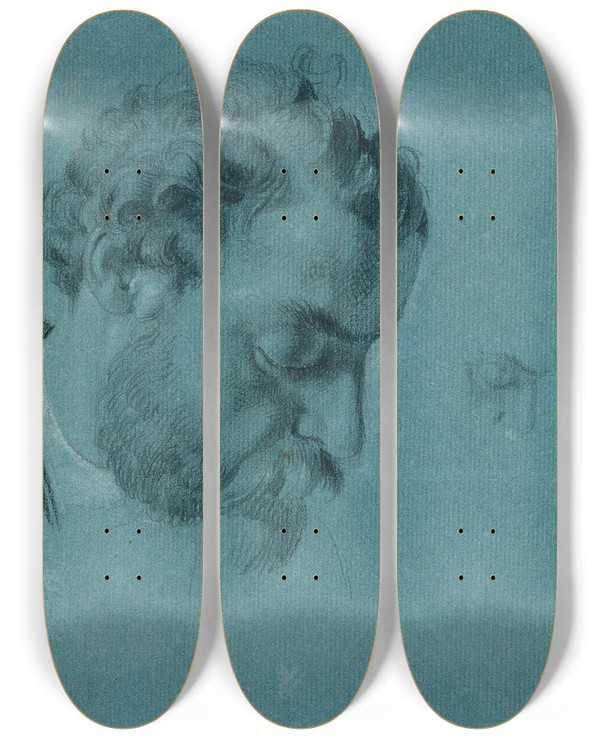 Triptych art skateboard deck of Johann Peter Krafft Portrtstudie Zu David Mit Dem Haupt Goliaths_2 by Johann Peter Krafft (1780-1856)
