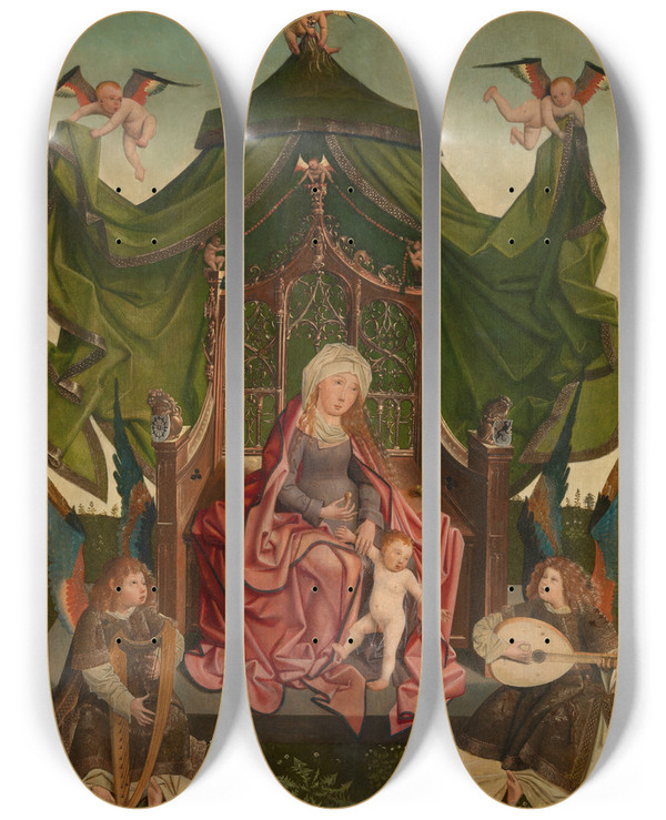 Triptych art skateboard deck of Master Of The Antwerp Triptych Of Maria Madonna Enthroned by Master of the Antwerp Triptych of Maria