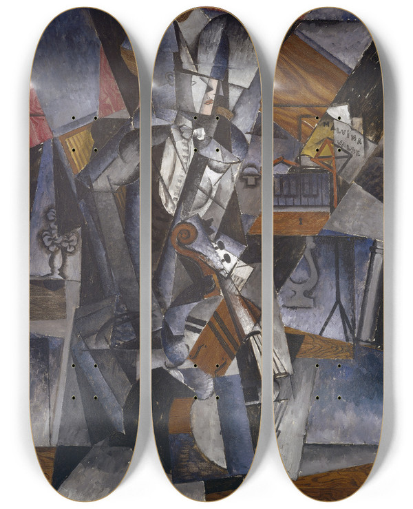 Triptych art skateboard deck of Louis Marcoussis The Musician by Louis Marcoussis (1883-1941)