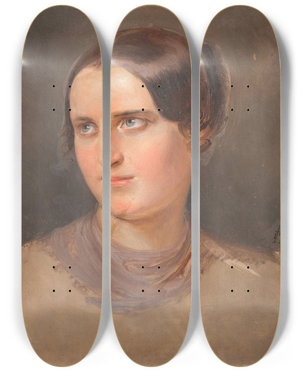 Triptych art skateboard deck of Peter Von Cornelius Lady Portrait by Peter Von Cornelius (1784-1867)