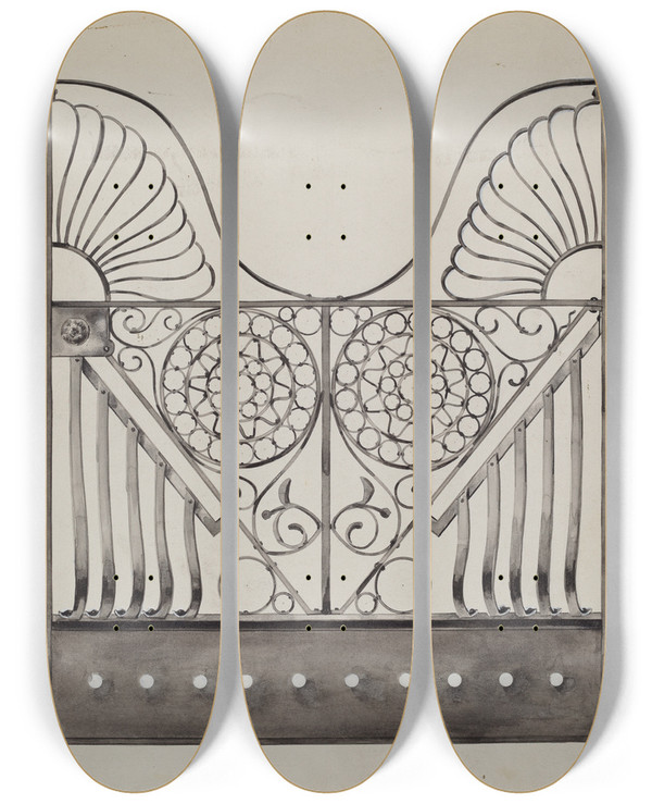 Triptych art skateboard deck of Sebastian Simonet Iron Gate by Sebastian Simonet