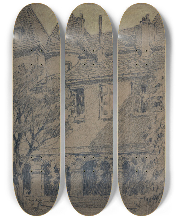 Triptych art skateboard deck of Ferdinand Boberg La Maternit Boulevard De Portroyal by Ferdinand Boberg (1860-1946)