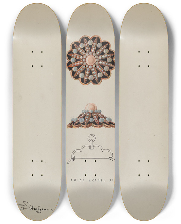 Triptych art skateboard deck of Kurt Melzer Brooch_2 by Kurt Melzer