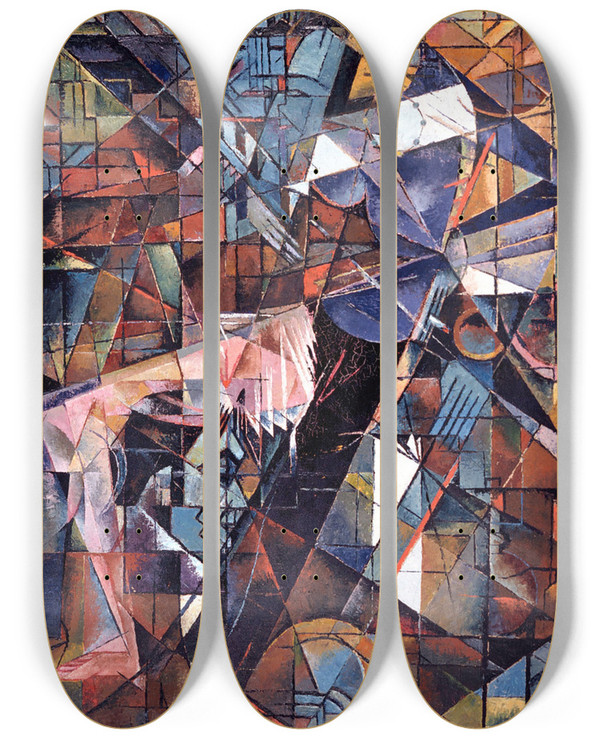 Triptych art skateboard deck of Fritz Stuckenberg Das Liebespaar by Fritz Stuckenberg (1881-1944)