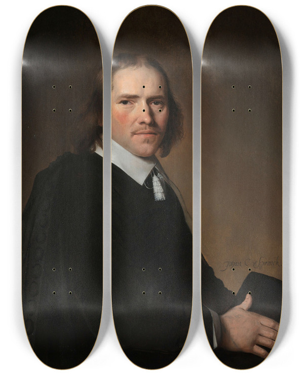Triptych art skateboard deck of Johannes Cornelisz Verspronck Portrait Of Dirck Johannes Or Jacobus Wallis by Johannes Cornelisz Verspronck (1600-1662)