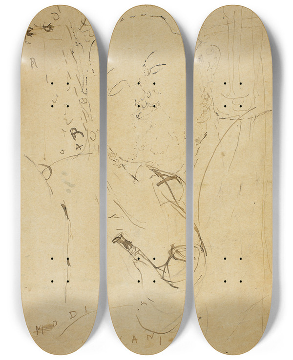 Triptych art skateboard deck of Amedeo Modigliani Diego Rivera by Amedeo Modigliani (1884-1920)