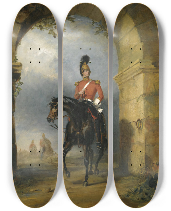 Triptych art skateboard deck of George Henry Laporte Portrait Of An Officer Of Dragoon Guards by George Henry Laporte (1799-1873)