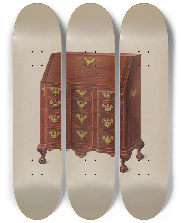 Triptych art skateboard deck of Harry Eisman Childs Desk by Harry Eisman
