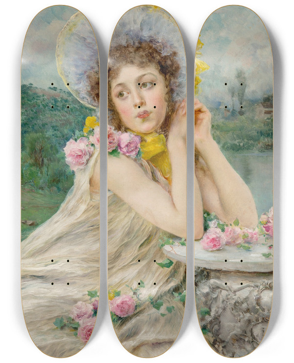 Triptych art skateboard deck of Federico Andreotti Lost In Thought by Federico Andreotti (1847-1930)