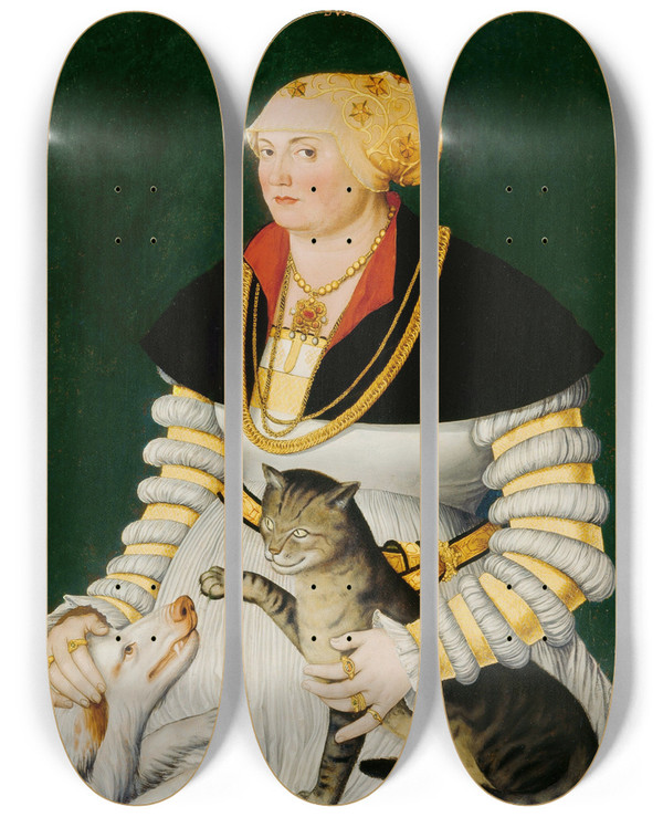 Triptych art skateboard deck of Hans Asper Portrait Of Cleophea Krieg Von Bellikon by Hans Asper (1499-1571)