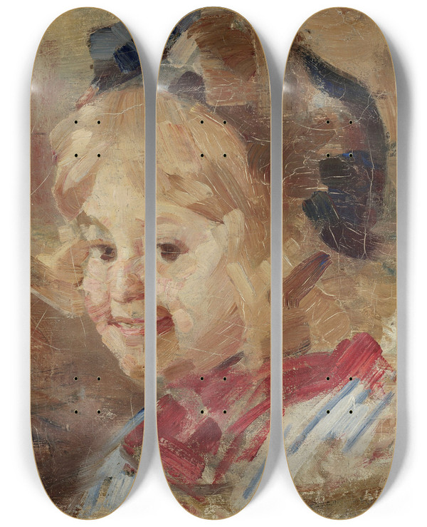 Triptych art skateboard deck of Vidosava Kovaevi Head Of A Girl by Vidosava Kovacevic (1899-1913)