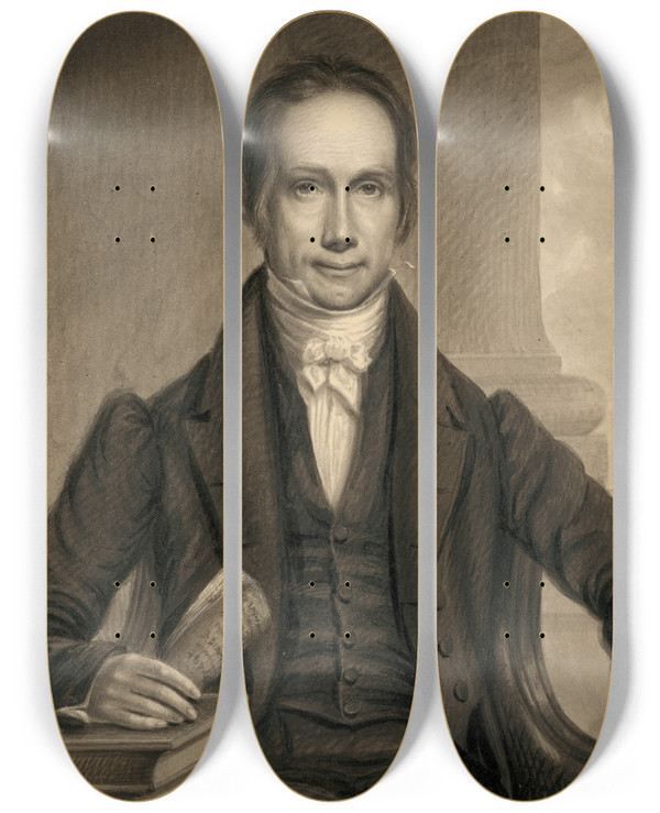 Triptych art skateboard deck of James Barton Longacre Henry Clay by James Barton Longacre (1794-1869)