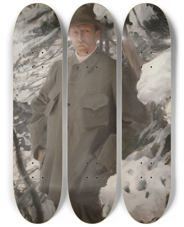 Triptych art skateboard deck of Anders Zorn The Painter Bruno Liljefors by Anders Zorn (1860-1920)