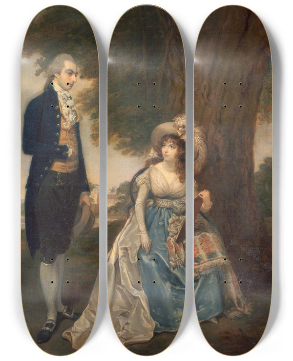 Triptych art skateboard deck of Arthur William Devis Mr And Mrs Fraser by Arthur William Devis (1762-1822)