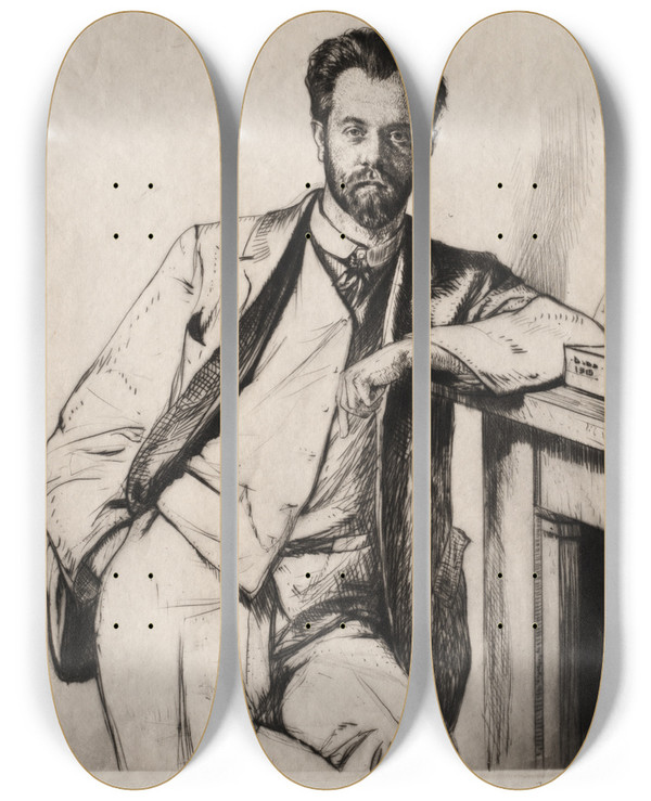 Triptych art skateboard deck of Francis Dodd Charles Holden by Francis Dodd (1874-1949)