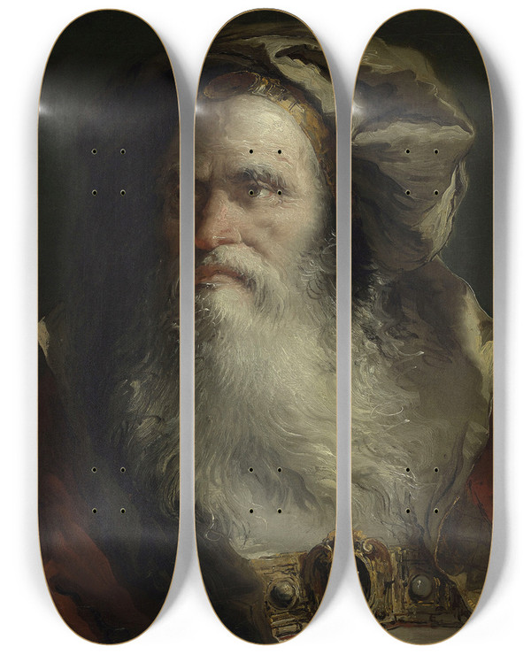 Triptych art skateboard deck of Giovanni Domenico Tiepolo Head Of A Philosopher_1 by Giovanni Domenico Tiepolo (1727-1804)