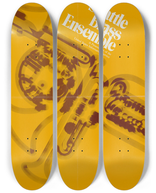 Triptych art skateboard deck of Us Information Agency Seattle Brass Ensemble by U S Information Agency (1953-1999)