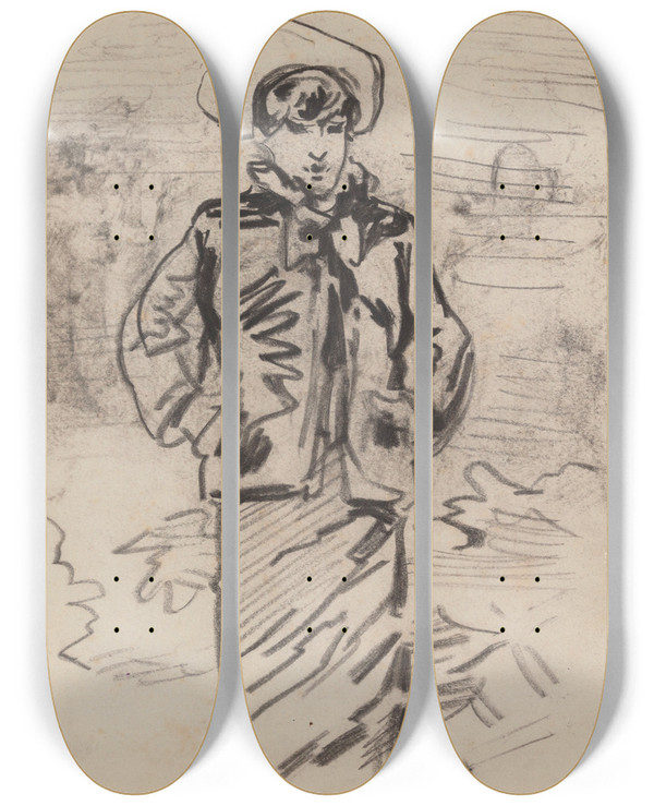 Triptych art skateboard deck of James Ensor Stage Character by James Ensor (1860-1949)