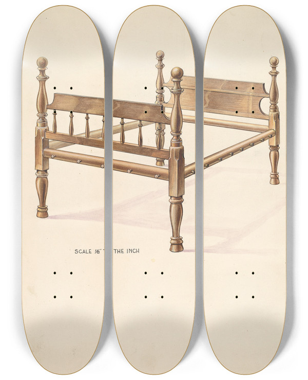 Triptych art skateboard deck of Wellington Blewett Bishop Hill Bed by Wellington Blewett (20-)