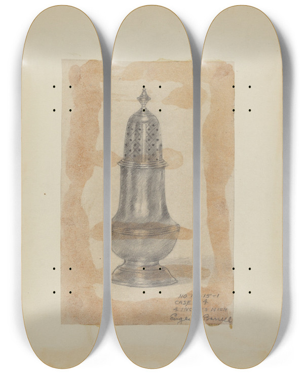 Triptych art skateboard deck of Eugene Barrell Silver Shaker by Eugene Barrell