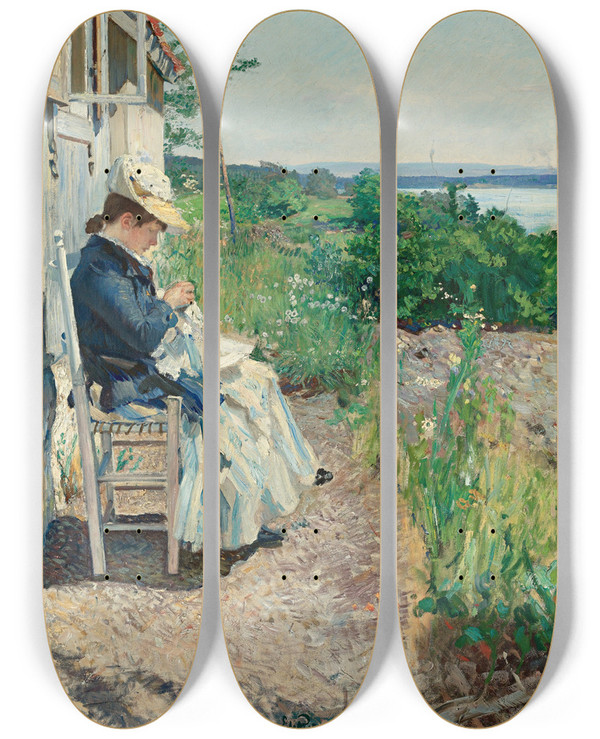 Triptych art skateboard deck of Eilif Peterssen Sunshine Kalvya by Eilif Peterssen (1852-1928)