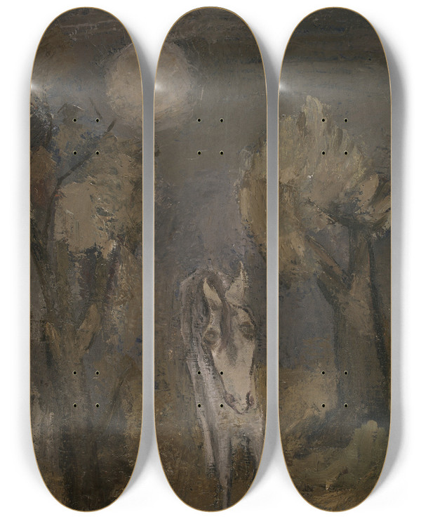 Triptych art skateboard deck of Arie Van De Giessen Ezel Bij Maanlicht by Arie Van de Giessen (1896-1950)